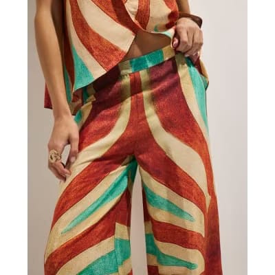 Brown Swirl Print Wide Leg Trousers