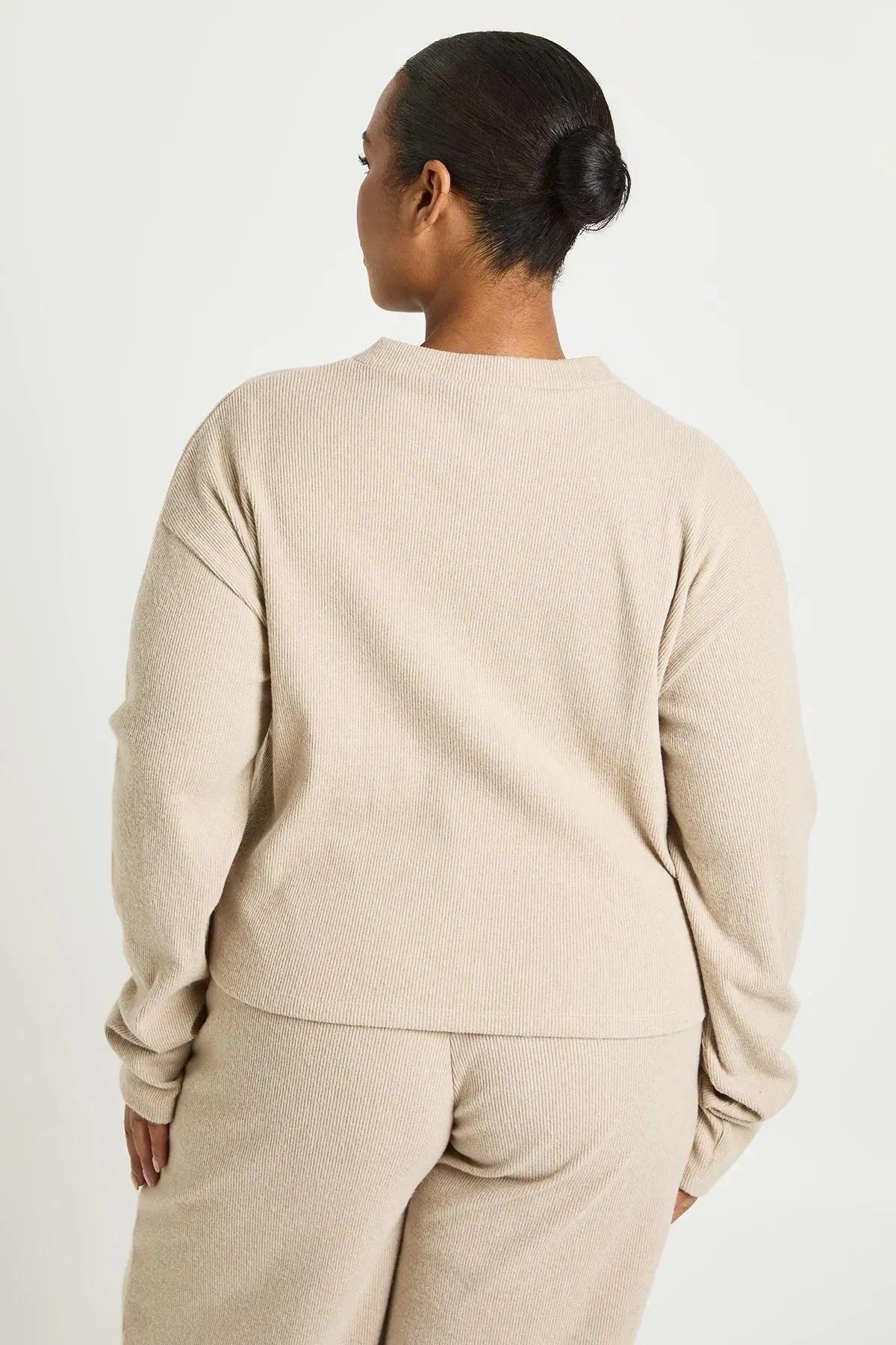 Plus Button Front Knitted Soft Rib Top