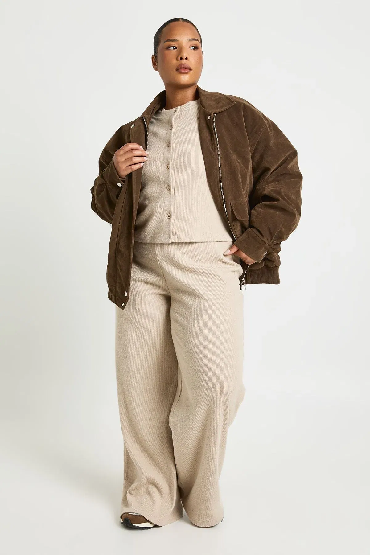 Plus Button Front Knitted Soft Rib Top