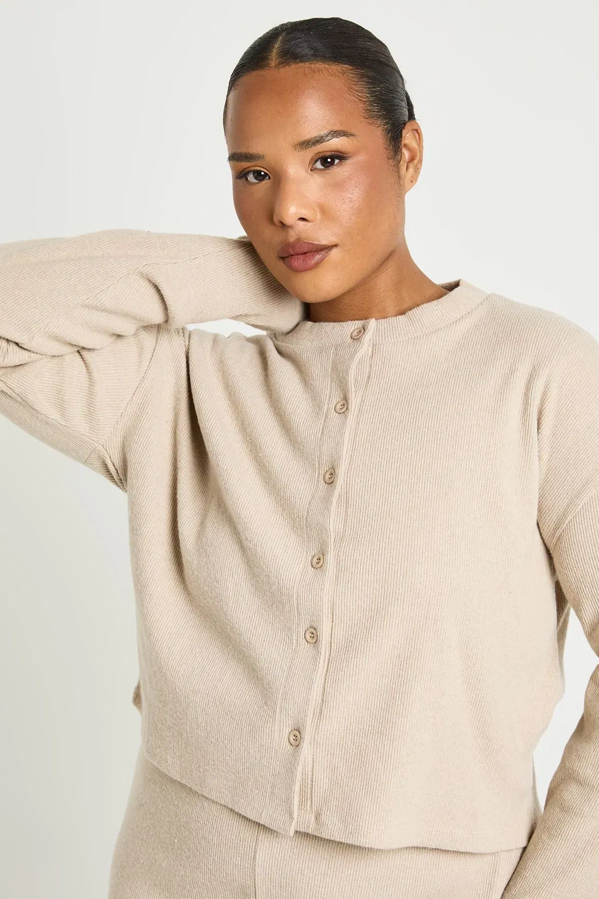 Plus Button Front Knitted Soft Rib Top