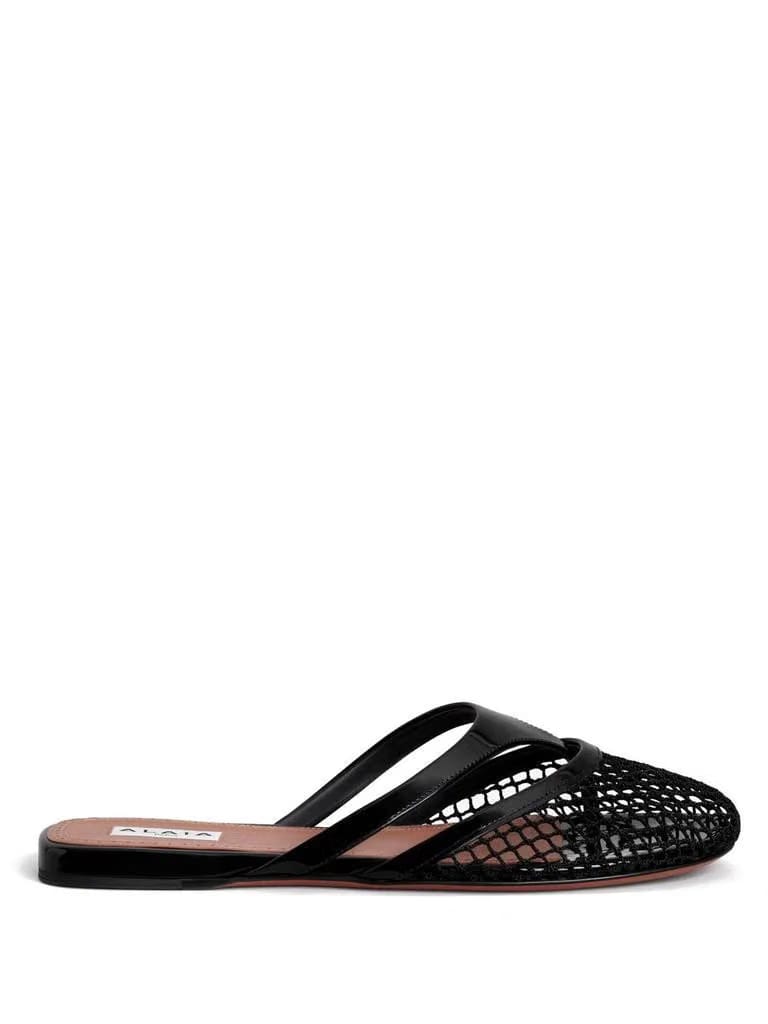 Women’s FISHNET AND LEATHER INFRADITO FLAT MULES
