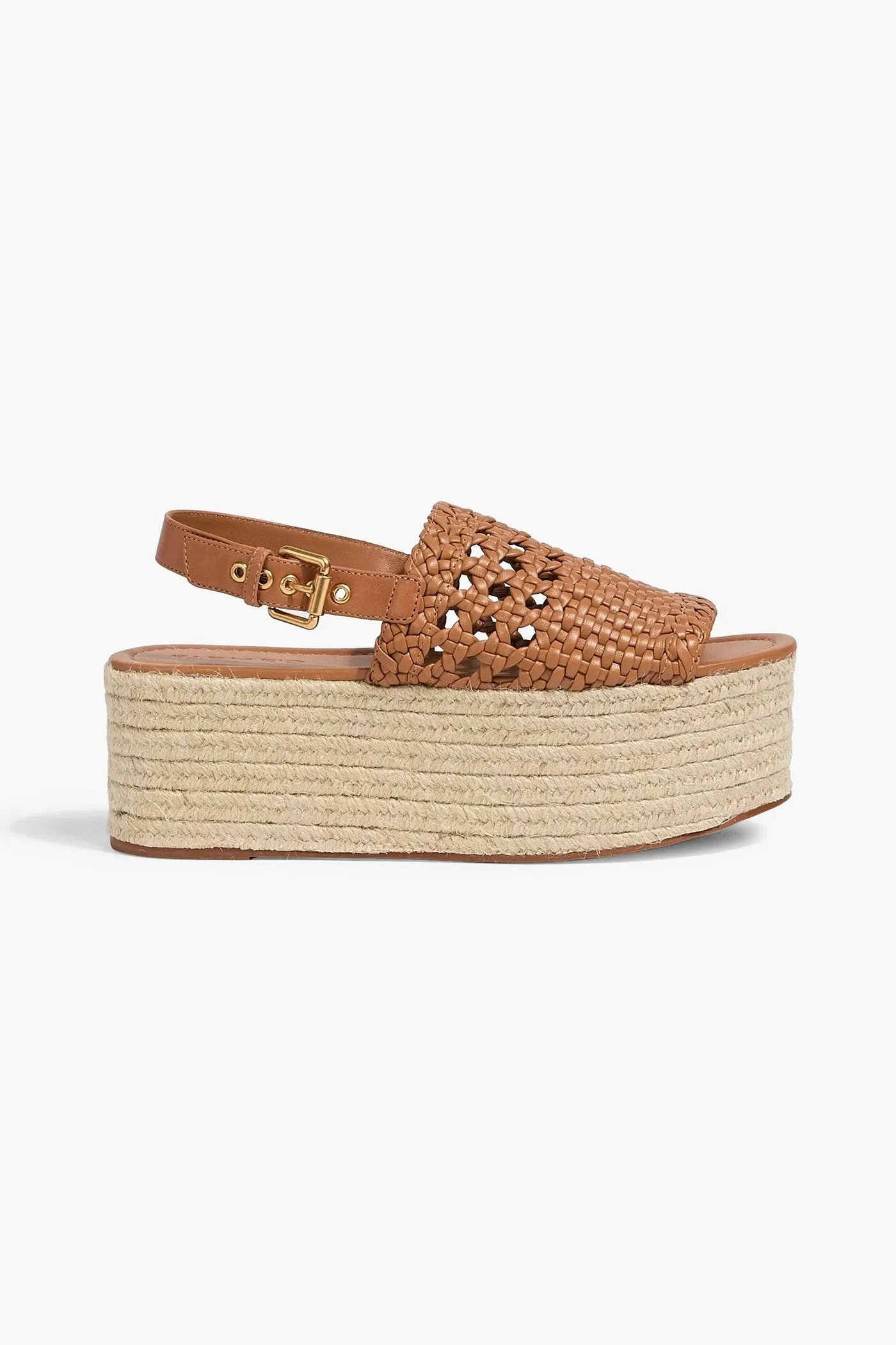 Farm Rio Woven Leather Platform Espadrille Sandals Tan Women's