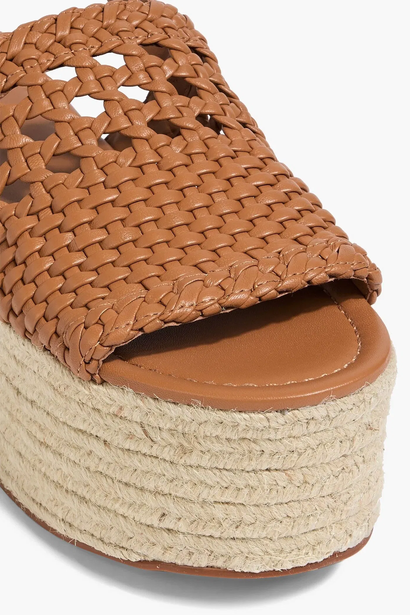Farm Rio Woven Leather Platform Espadrille Sandals Tan Women's