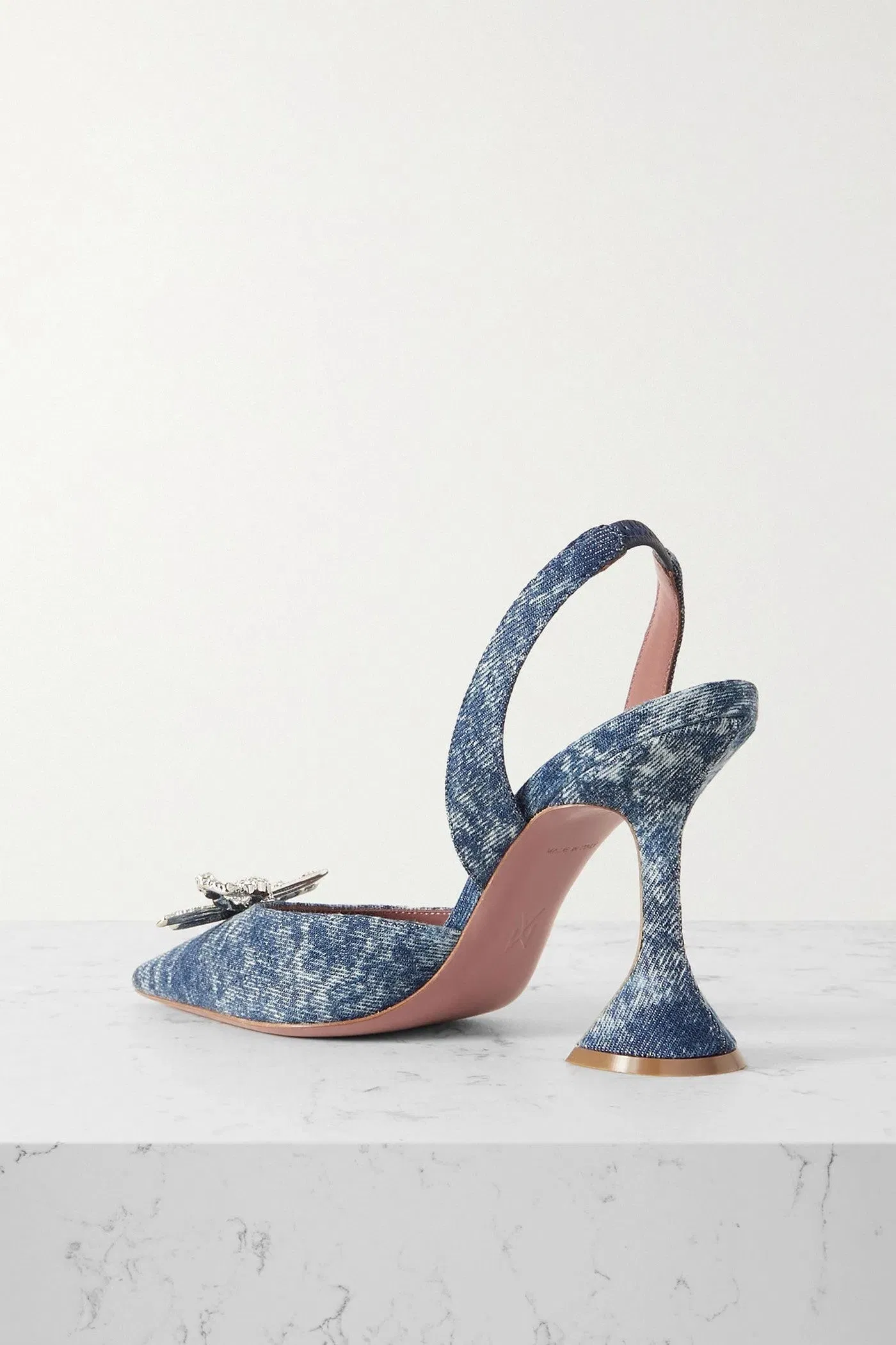 Amina Muaddi Rosie Crystal-Embellished Denim Slingback Pumps Mid Denim Women's