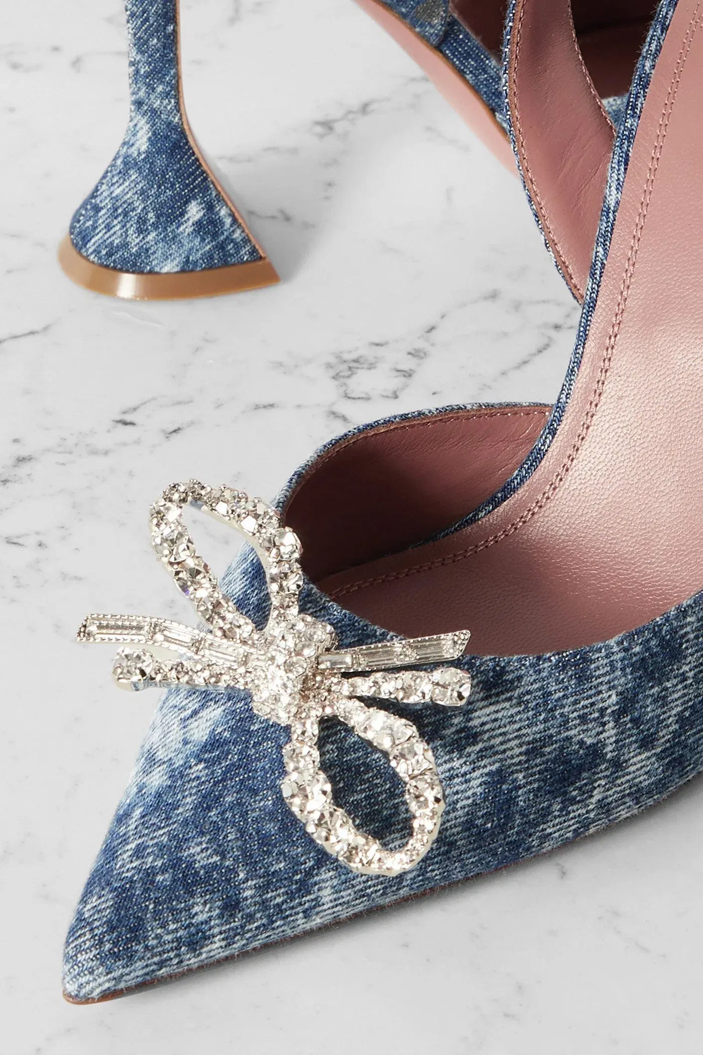 Amina Muaddi Rosie Crystal-Embellished Denim Slingback Pumps Mid Denim Women's
