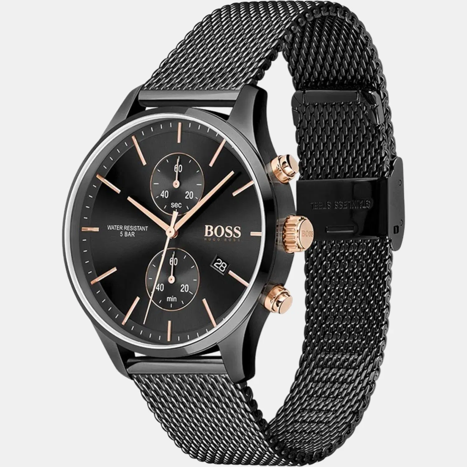 Boss Associate Men Quartz Black Dial Chronograph Stainless Steel Watch 1513811