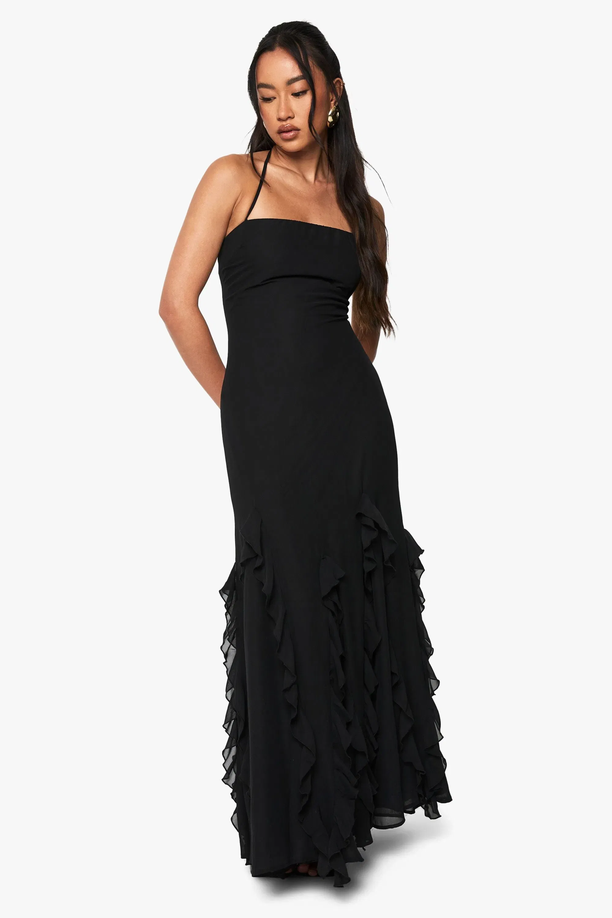 Ruffle Hem Strappy Maxi Dress