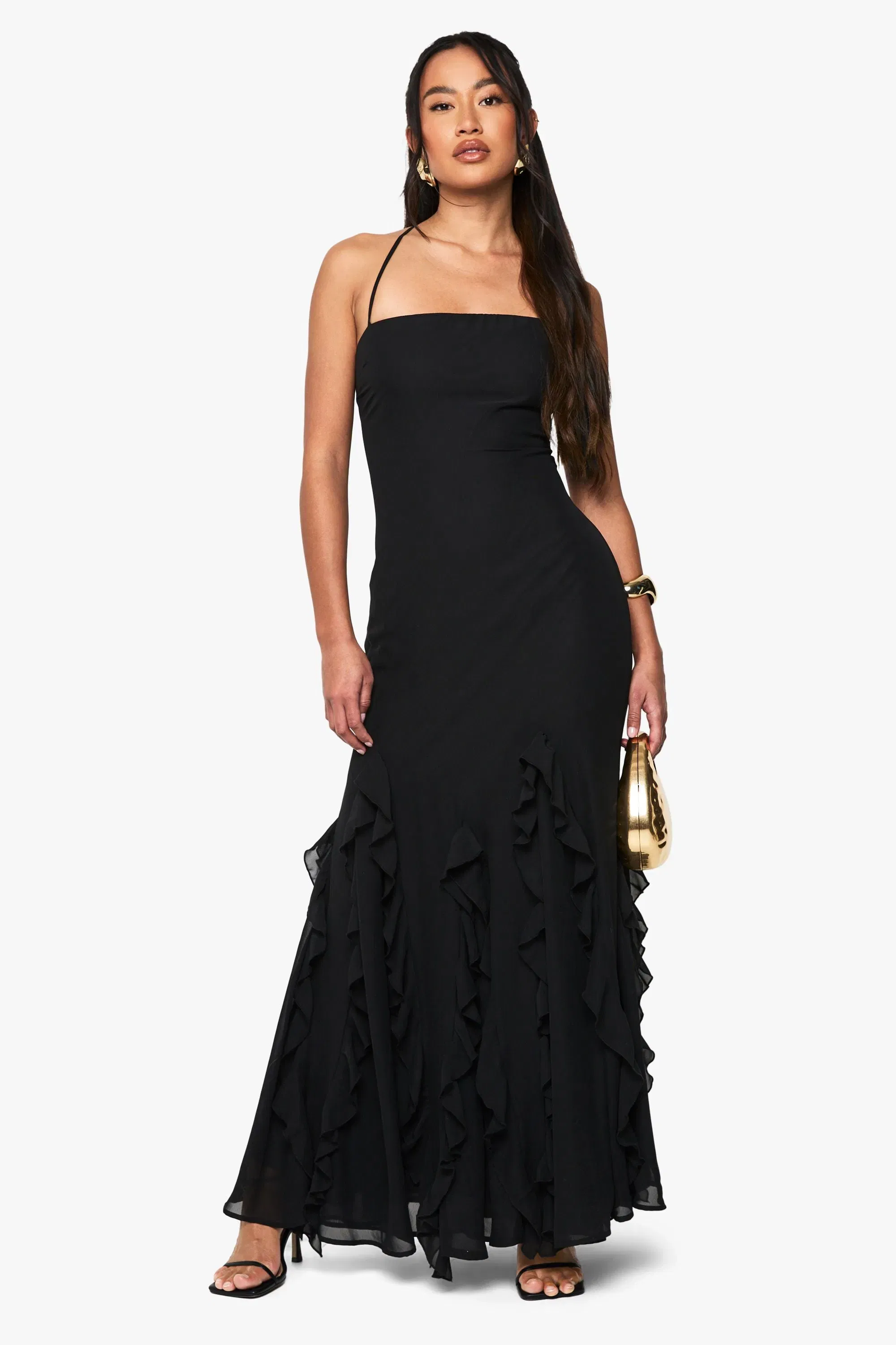 Ruffle Hem Strappy Maxi Dress