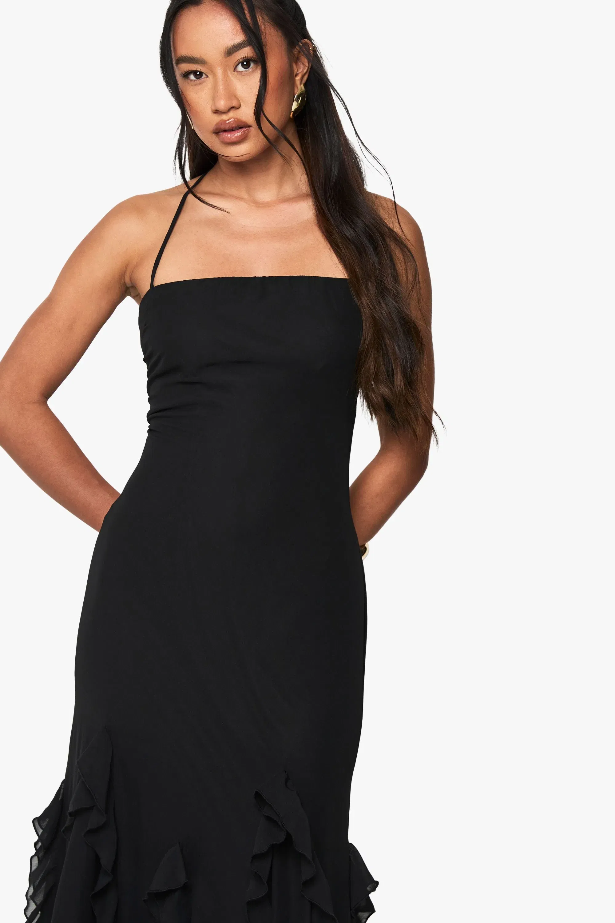 Ruffle Hem Strappy Maxi Dress