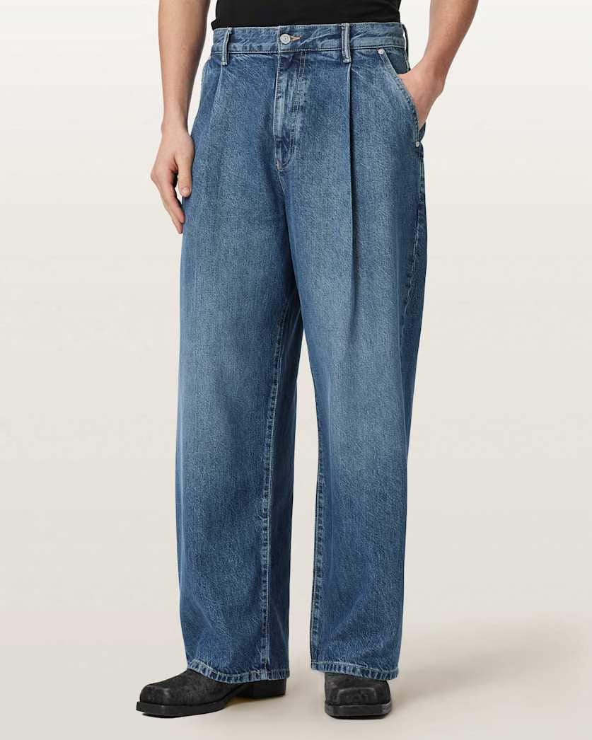 AllSaints Daze Pleated Wide Leg Jeans Mid Indigo