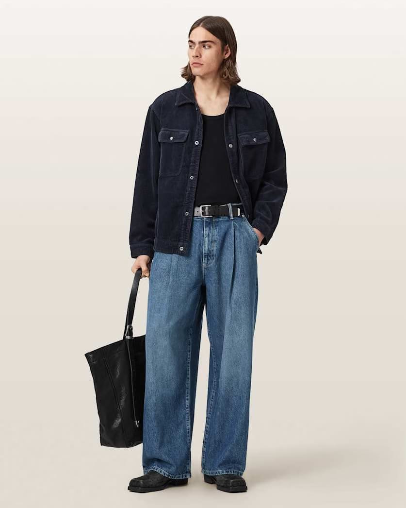 AllSaints Daze Pleated Wide Leg Jeans Mid Indigo