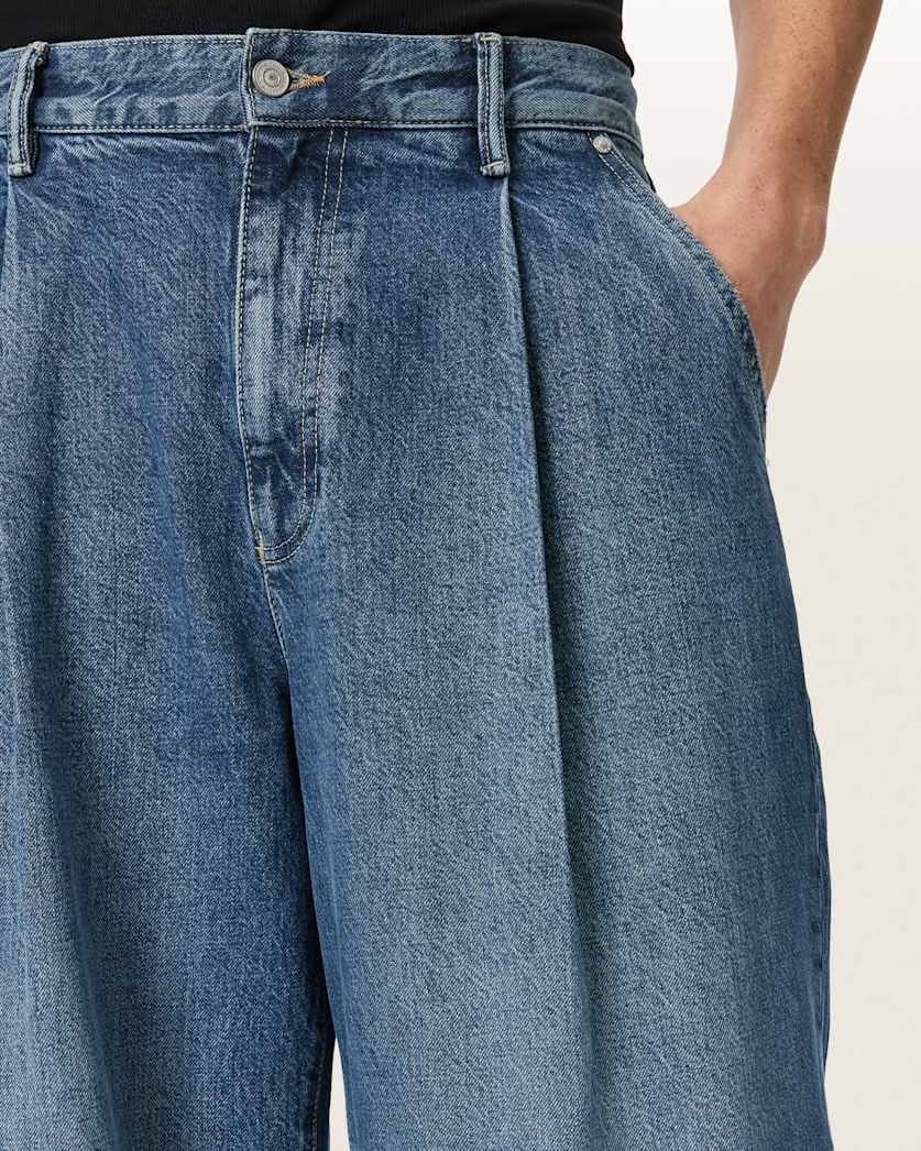 AllSaints Daze Pleated Wide Leg Jeans Mid Indigo
