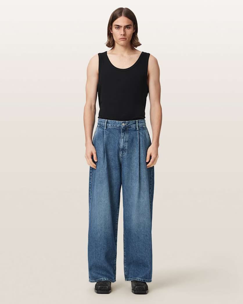 AllSaints Daze Pleated Wide Leg Jeans Mid Indigo