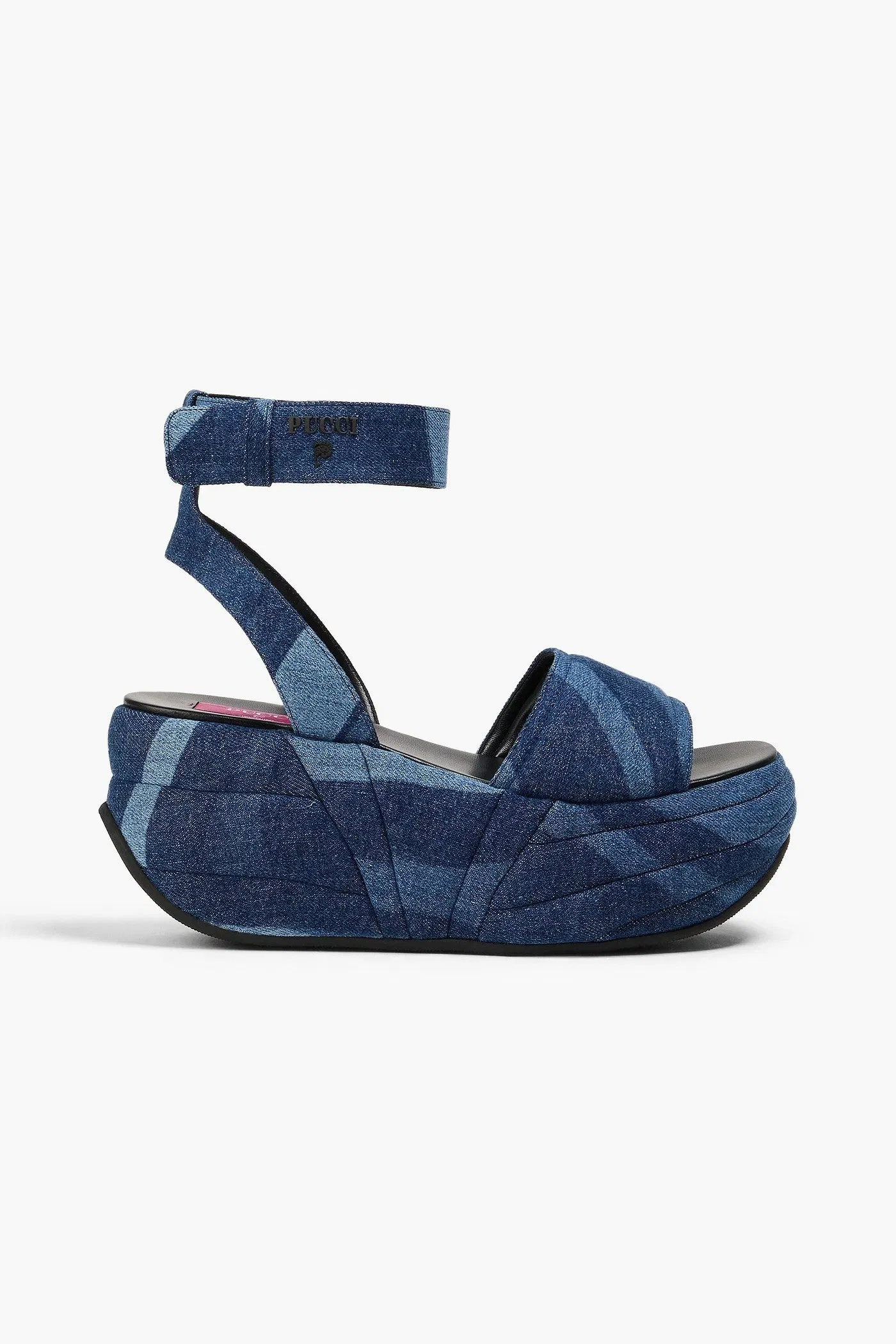 Pucci Quilted Printed Denim Platform Sandals Mid Denim Women's