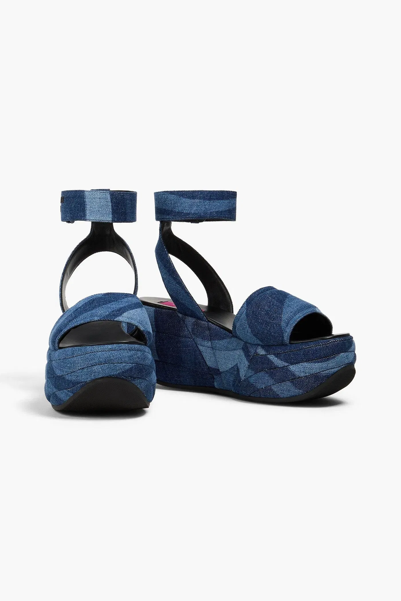Pucci Quilted Printed Denim Platform Sandals Mid Denim Women's