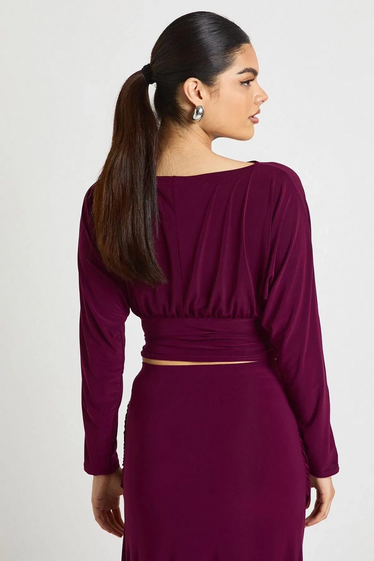 Slinky Cinched Wiast Ruched Sleeve Top
