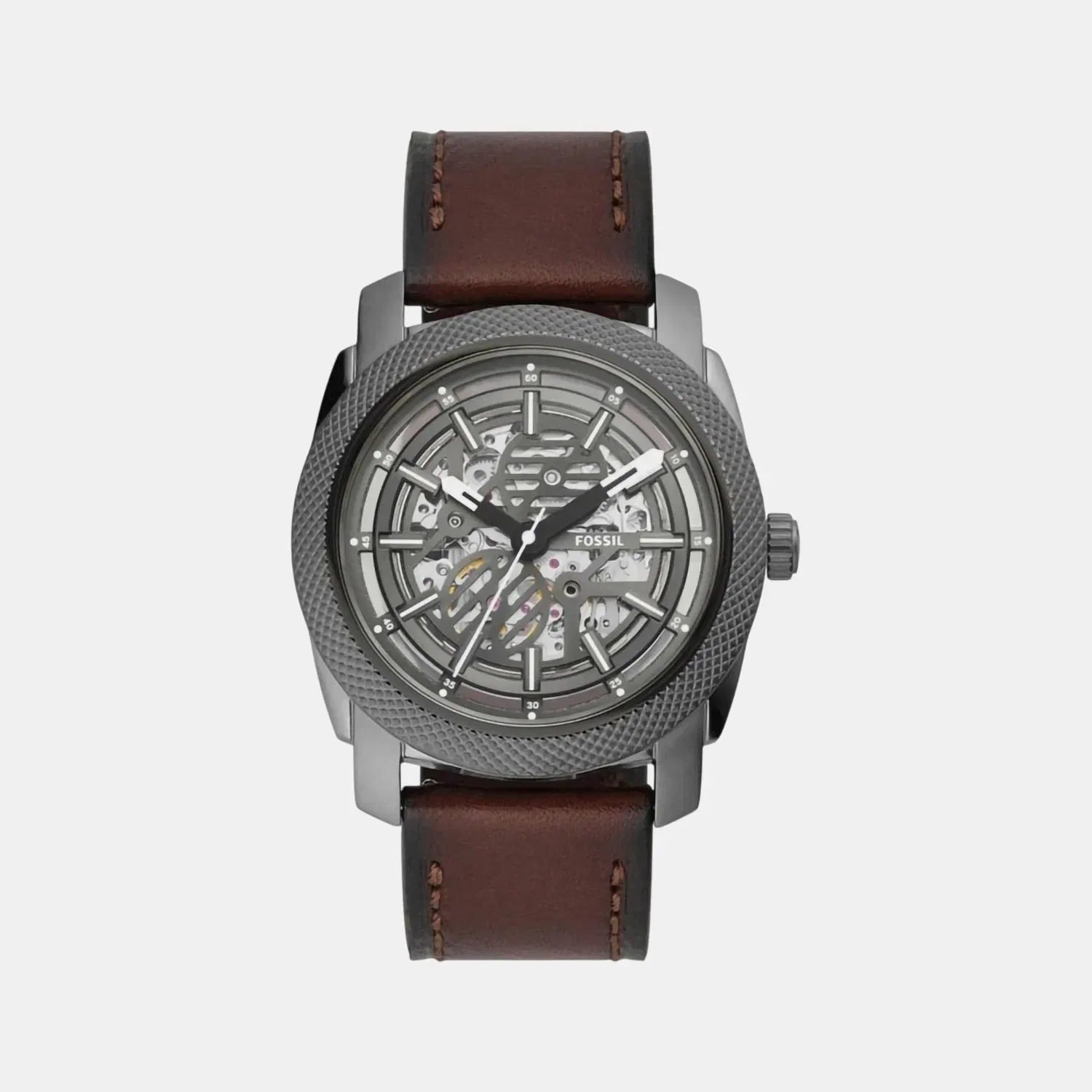 Fossil Machine Men Automatic Grey Dial Analog Leather Watch Me3254