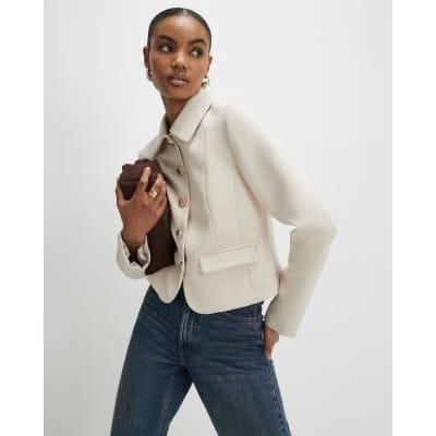 Beige Long Sleeve Collared Structured Jacket