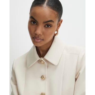 Beige Long Sleeve Collared Structured Jacket