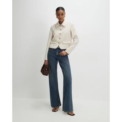 Beige Long Sleeve Collared Structured Jacket