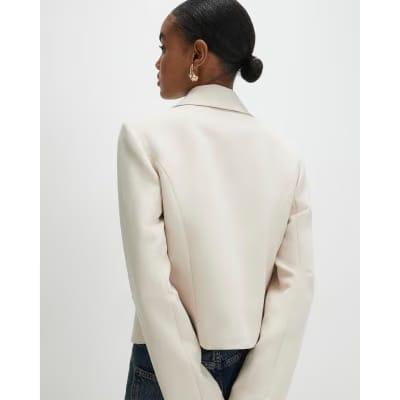 Beige Long Sleeve Collared Structured Jacket