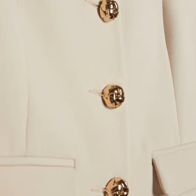 Beige Long Sleeve Collared Structured Jacket