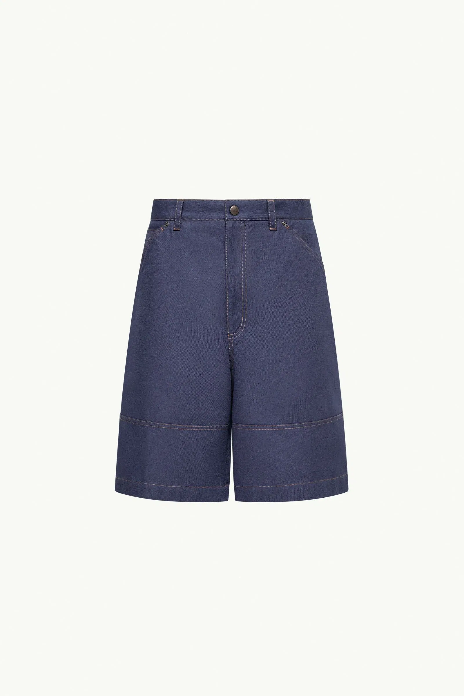 Moncler Linen & Cotton Gabardine Cargo Shorts Navy Blue Navy Blue
