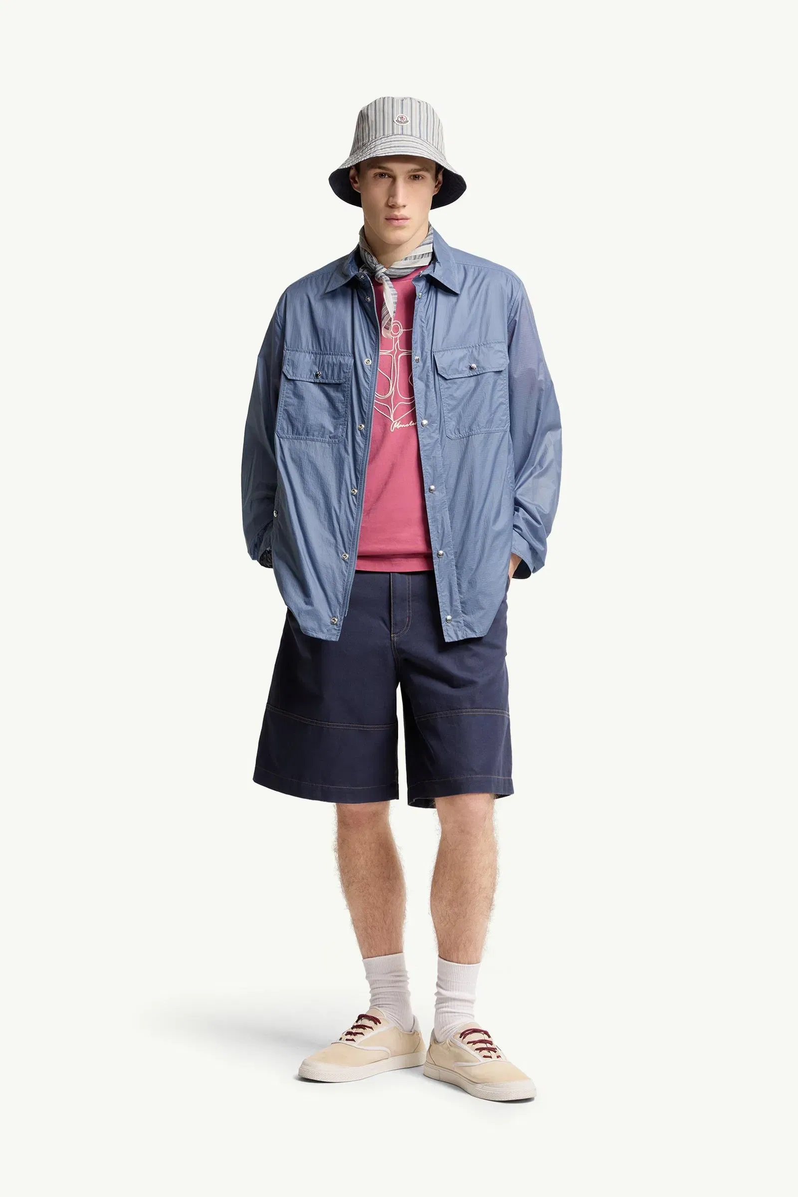Moncler Linen & Cotton Gabardine Cargo Shorts Navy Blue Navy Blue