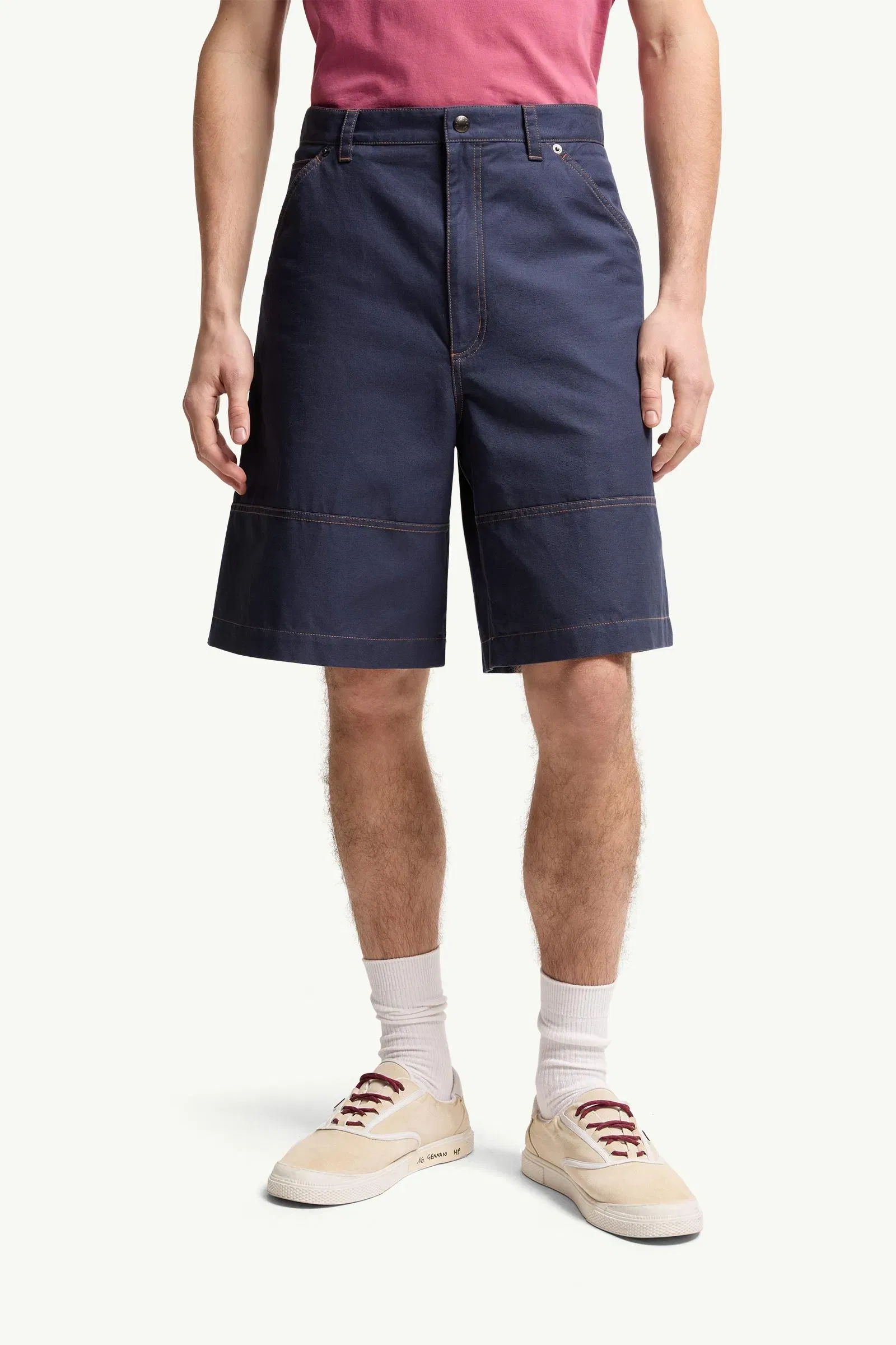 Moncler Linen & Cotton Gabardine Cargo Shorts Navy Blue Navy Blue