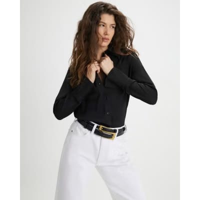 Black Satin Long Sleeve Slim Fit Shirt