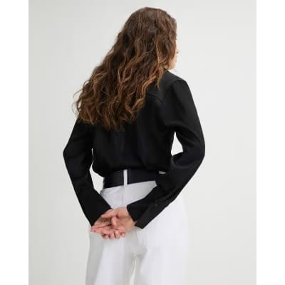 Black Satin Long Sleeve Slim Fit Shirt