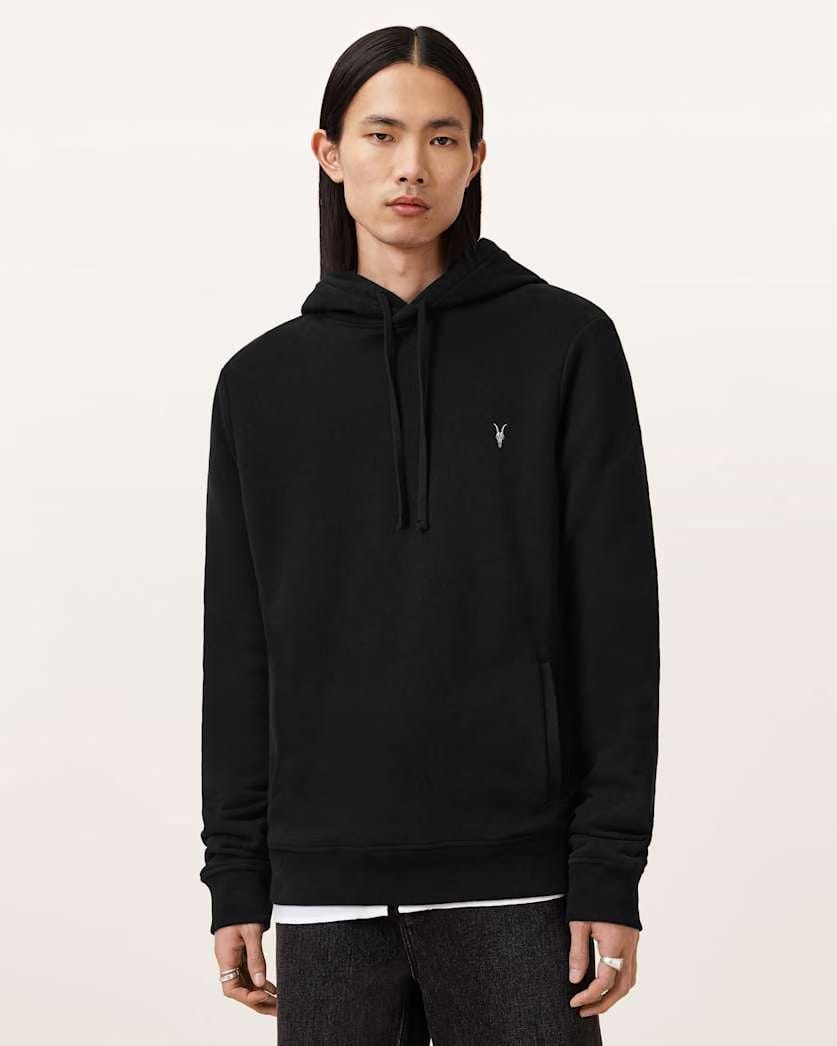 AllSaints Raven Pullover Ramskull Hoodie Black