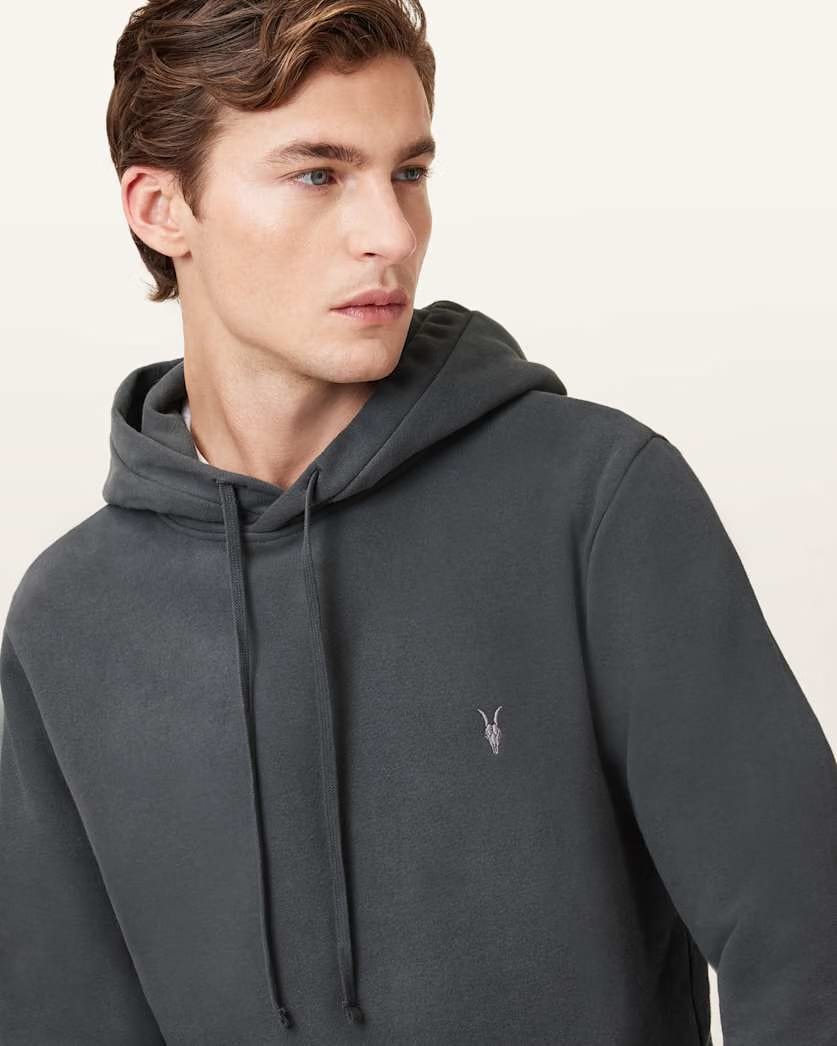 AllSaints Raven Pullover Ramskull Hoodie Black