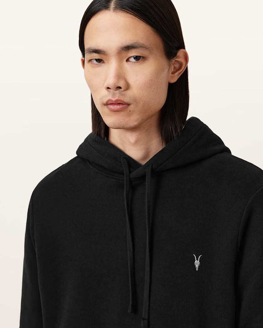 AllSaints Raven Pullover Ramskull Hoodie Black