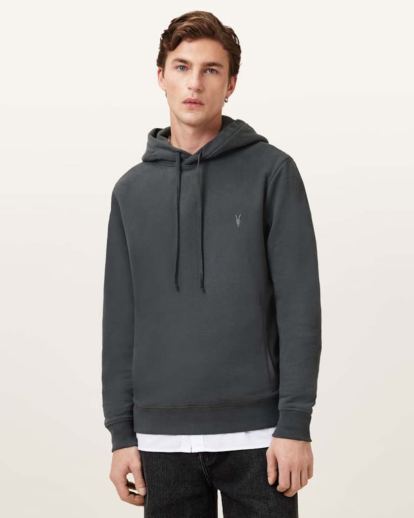 AllSaints Raven Pullover Ramskull Hoodie Black