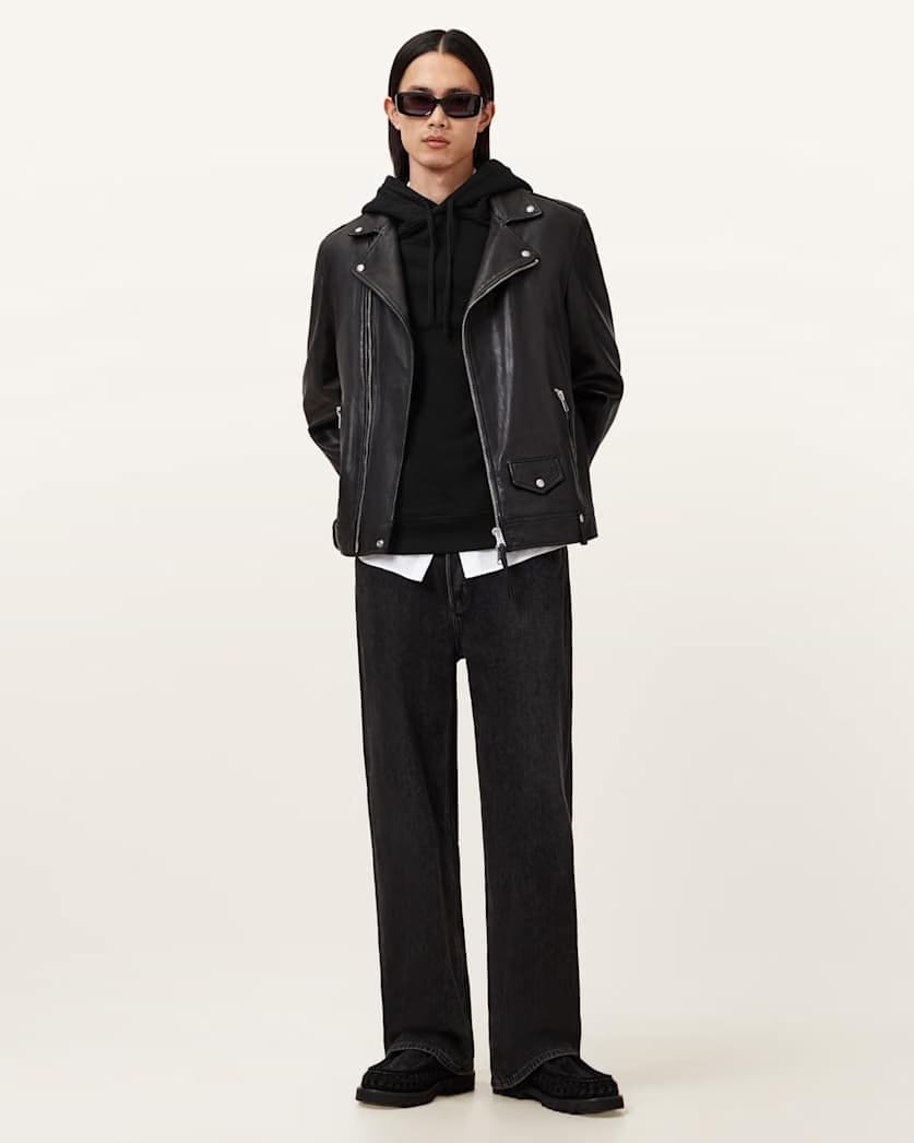 AllSaints Raven Pullover Ramskull Hoodie Black