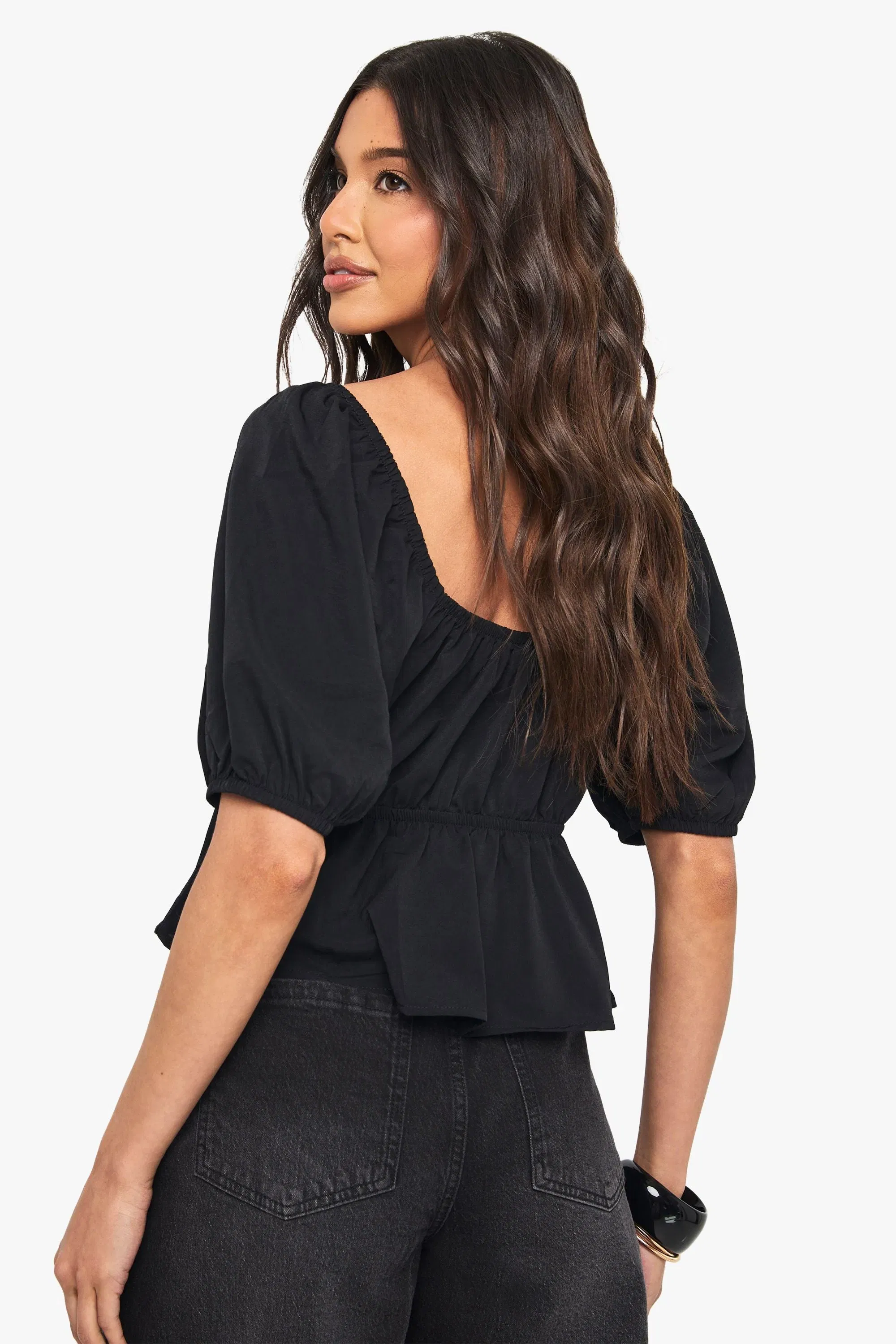 Woven Puff Sleeve Smock Top