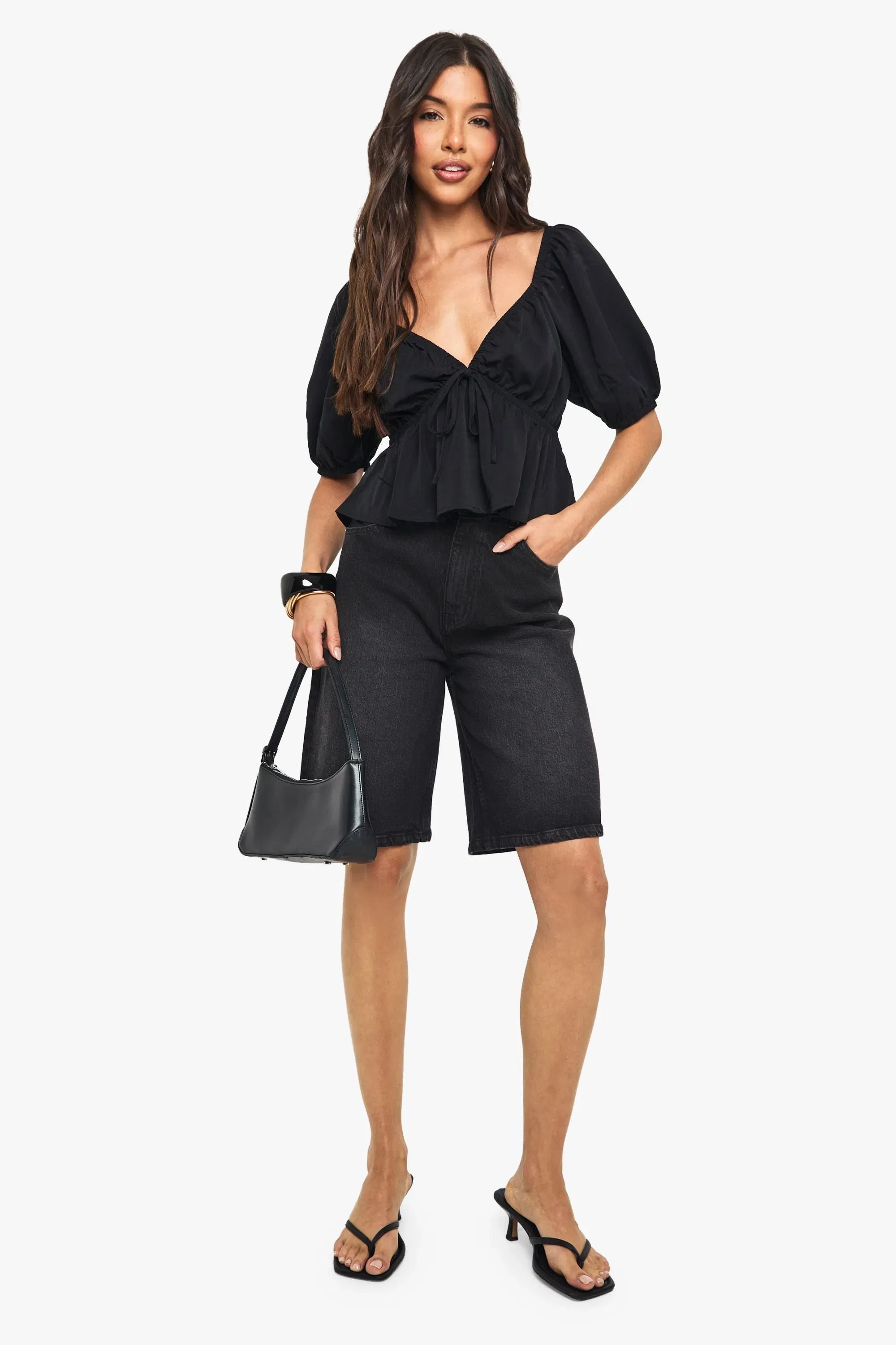Woven Puff Sleeve Smock Top