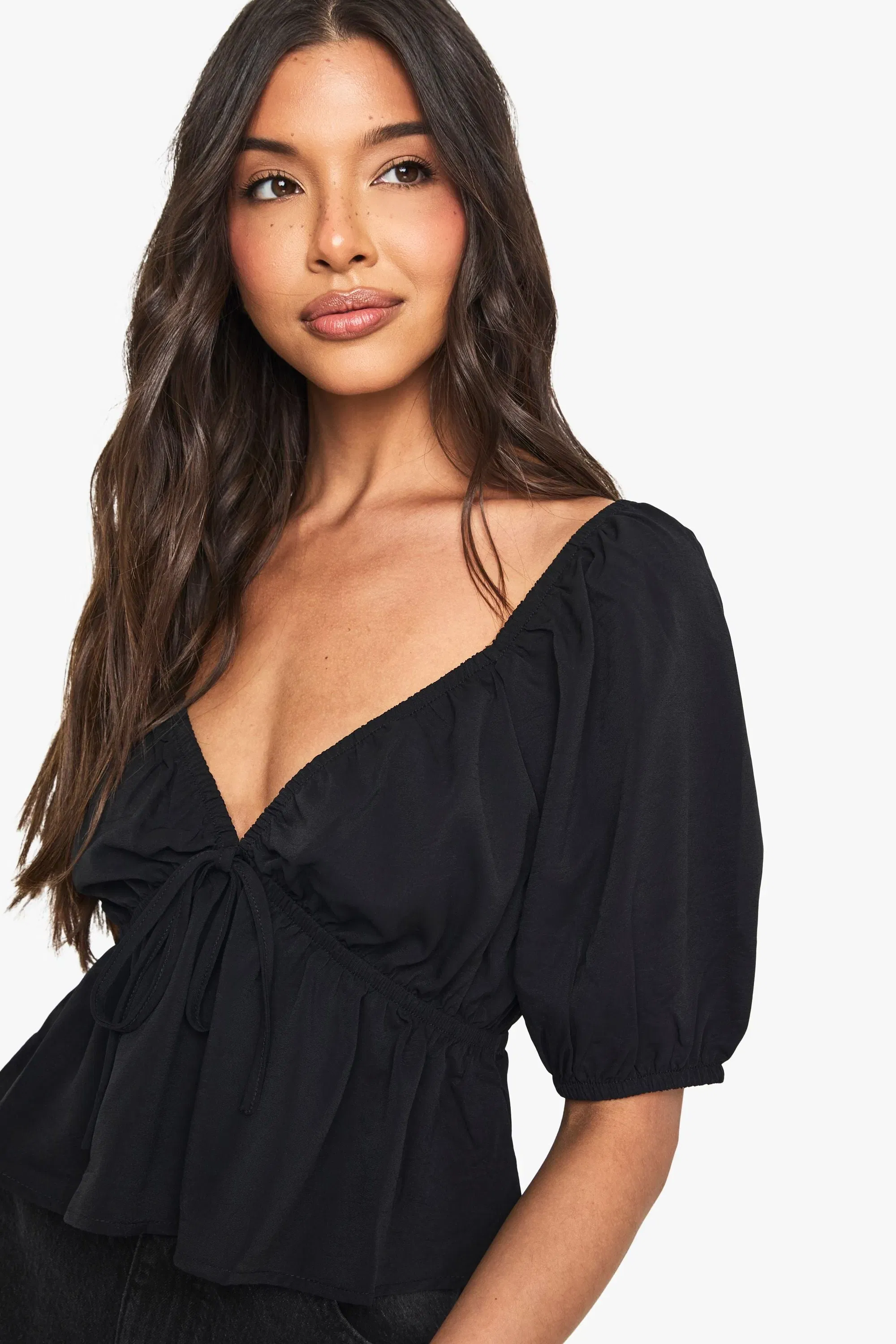 Woven Puff Sleeve Smock Top