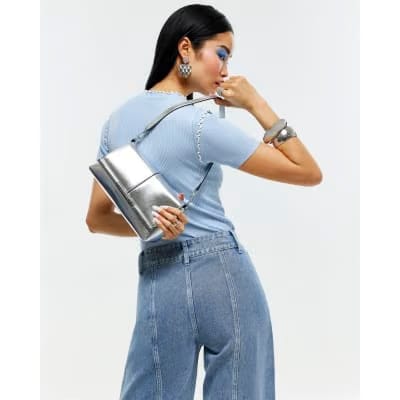 Blue Knitted Short Sleeve Frill Top