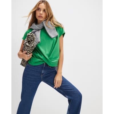 Green Short Sleeve Twist Front T-Shirt
