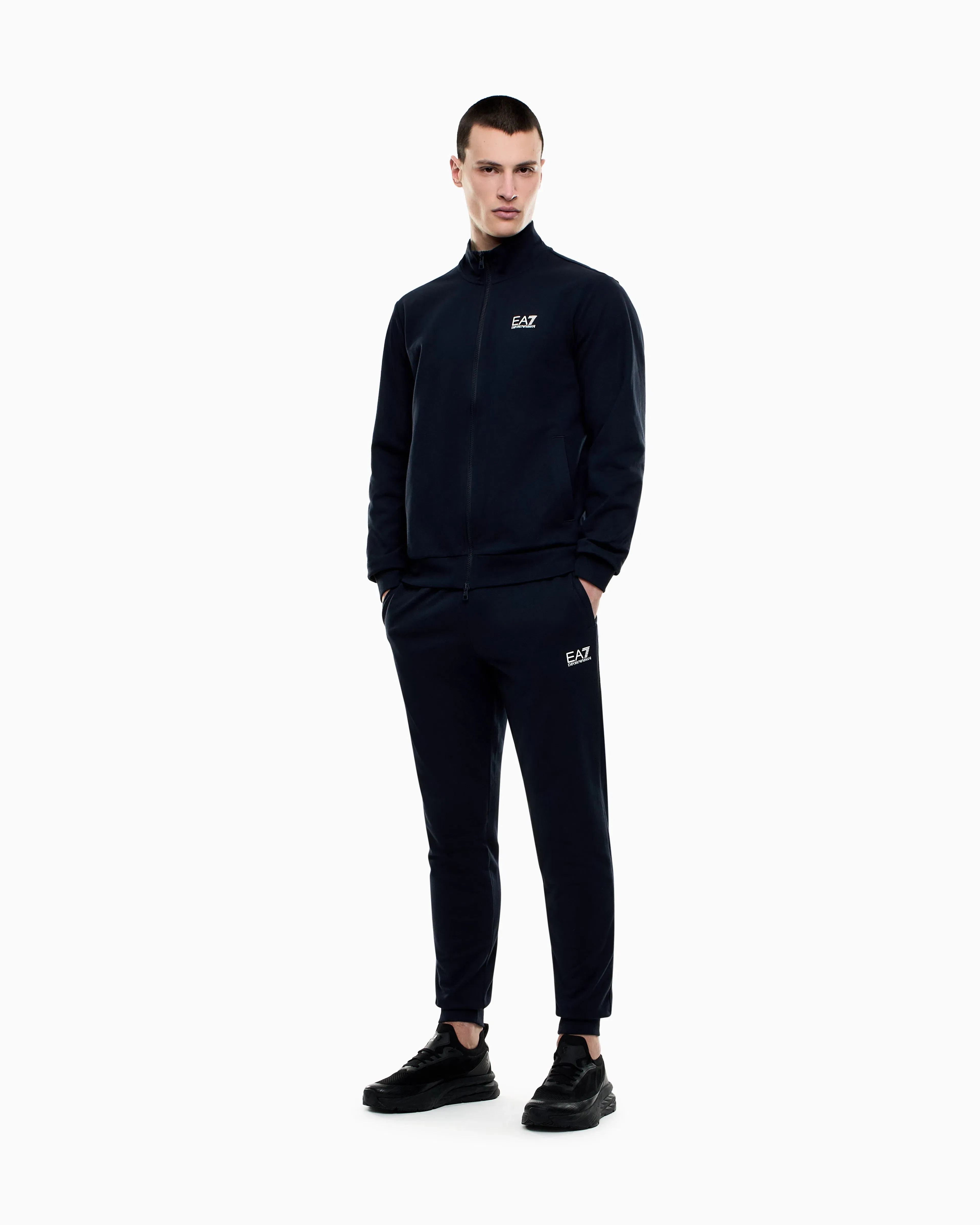 EA7 Cotton suit with zip and stand collar Core Identity
