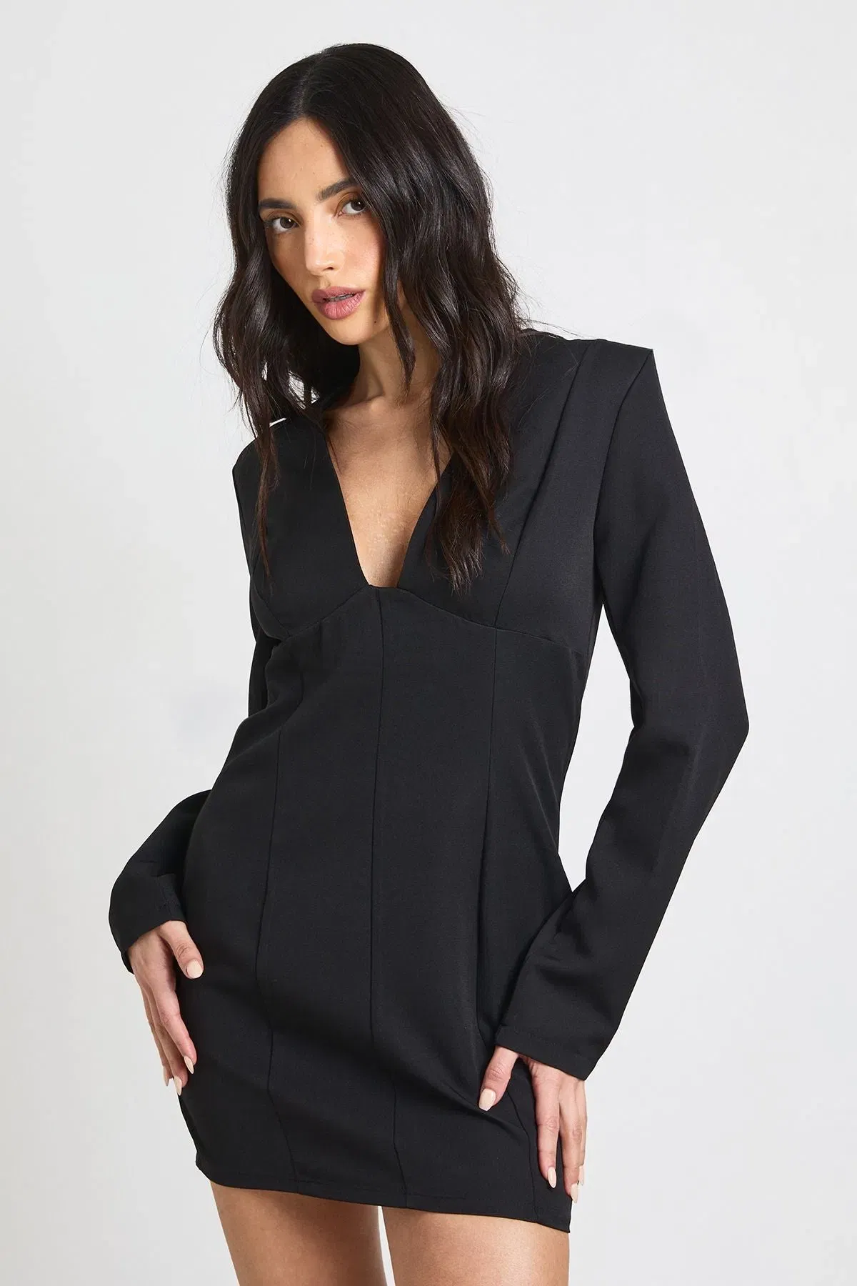 Seam Detail Plunge Front Mini Dress
