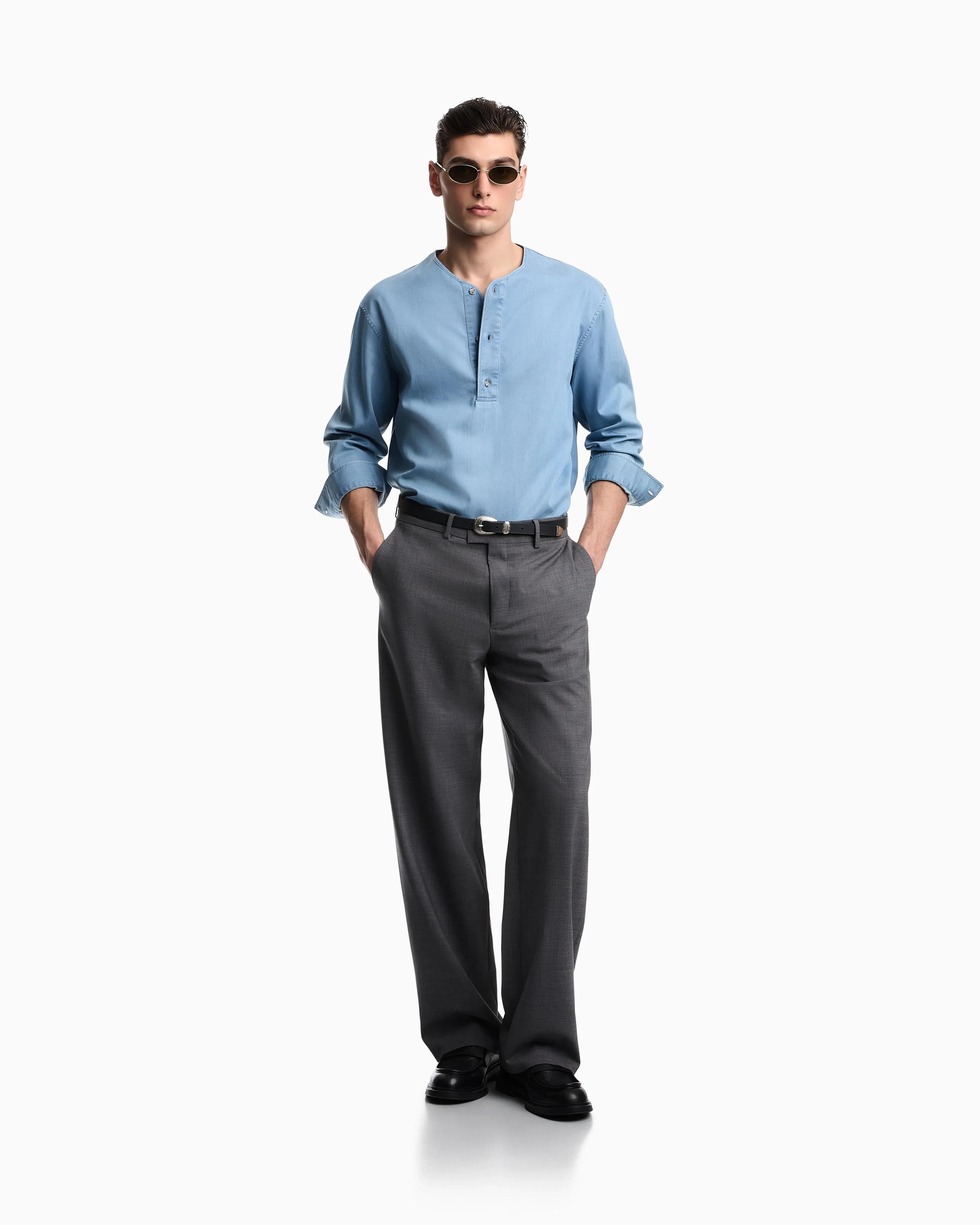 Emporio Armani Icon lightweight denim shirt with Henley collar