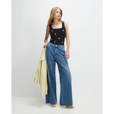Black Daisy Embellished Tank Top