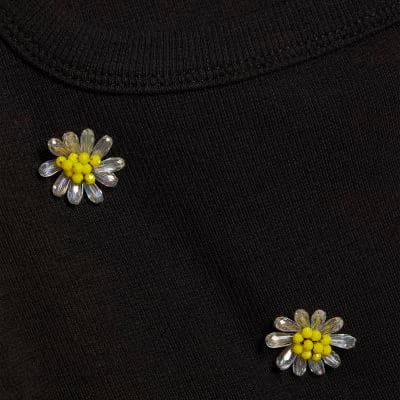 Black Daisy Embellished Tank Top