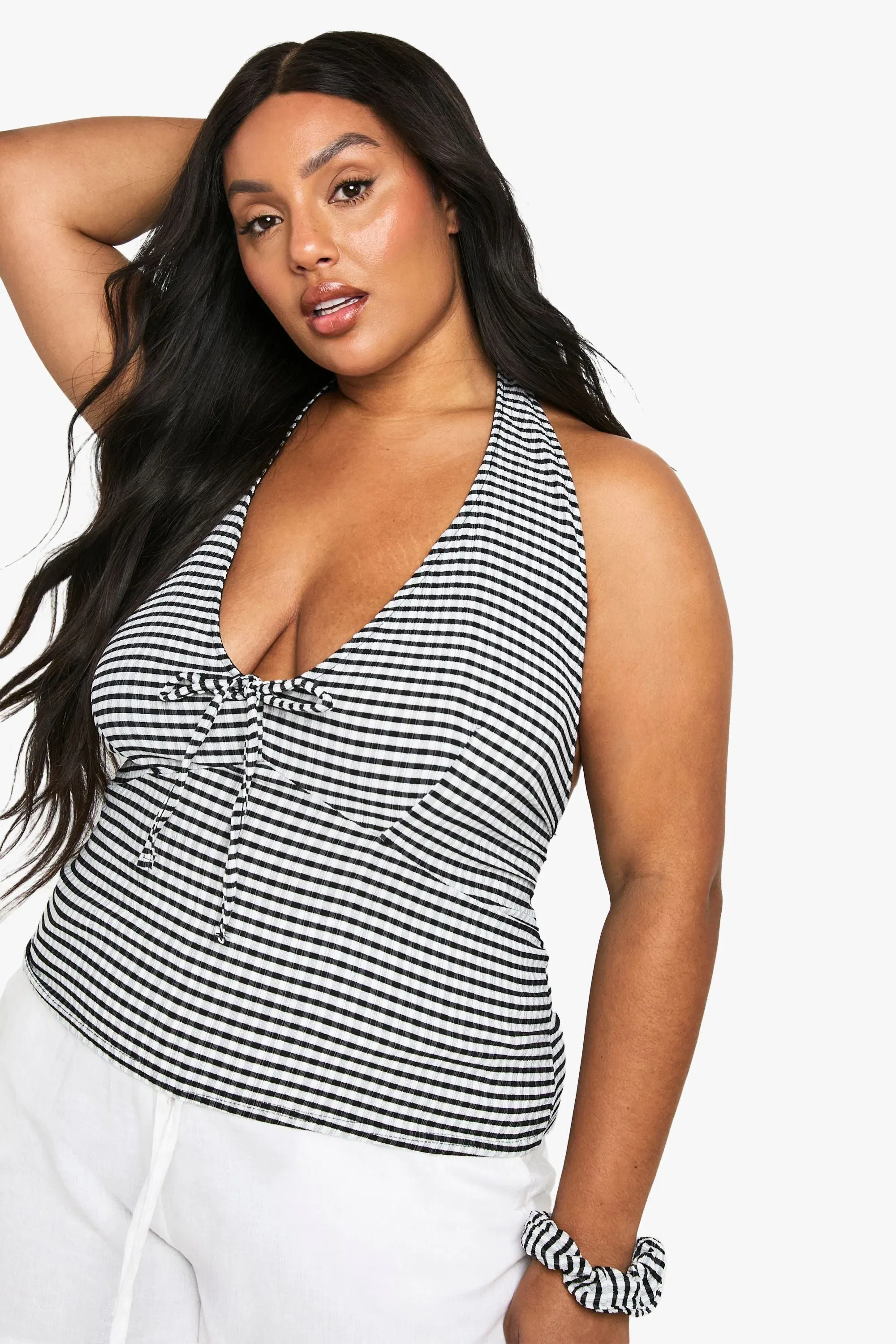 Plus Halter Gingham Top With Scrunchy