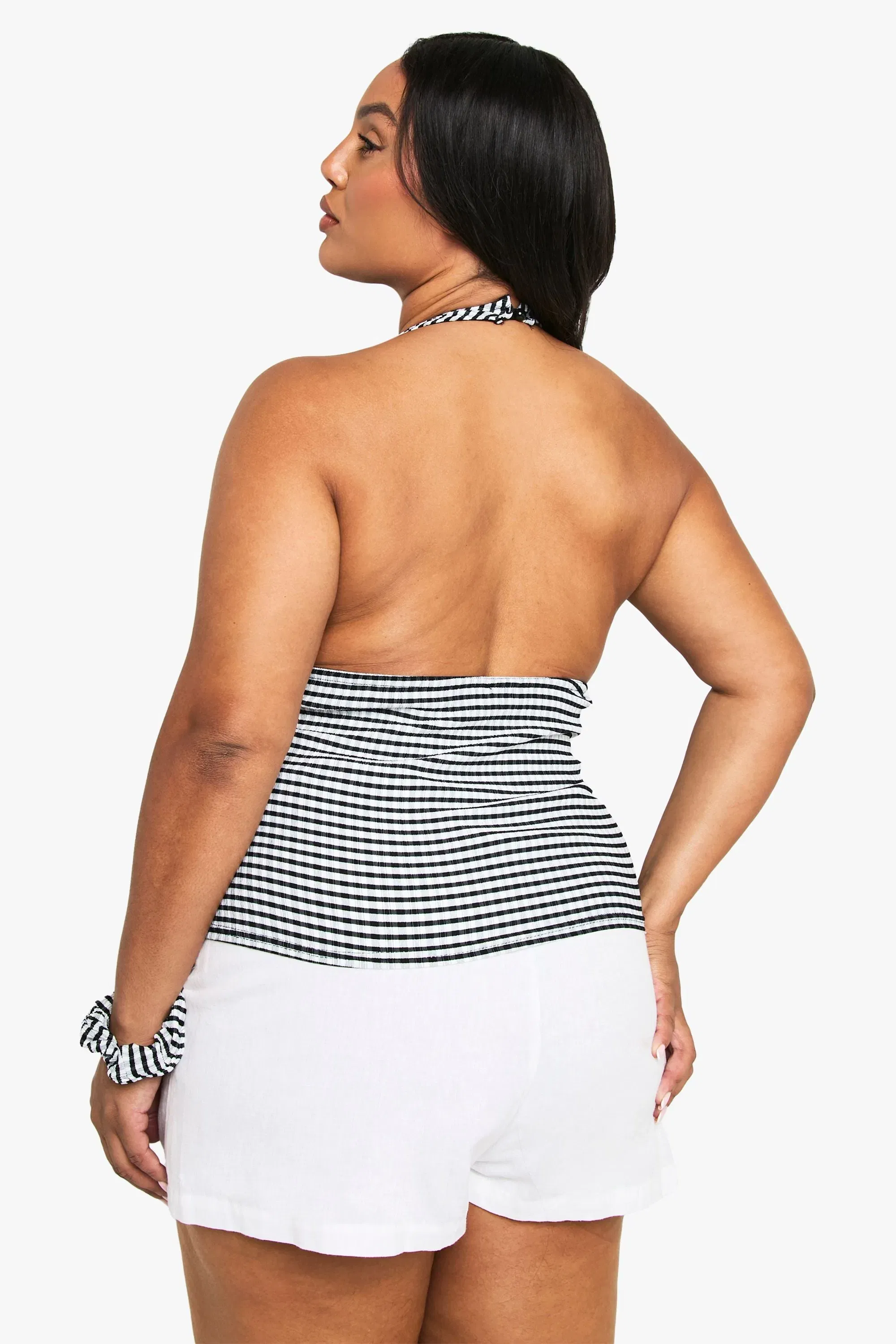 Plus Halter Gingham Top With Scrunchy