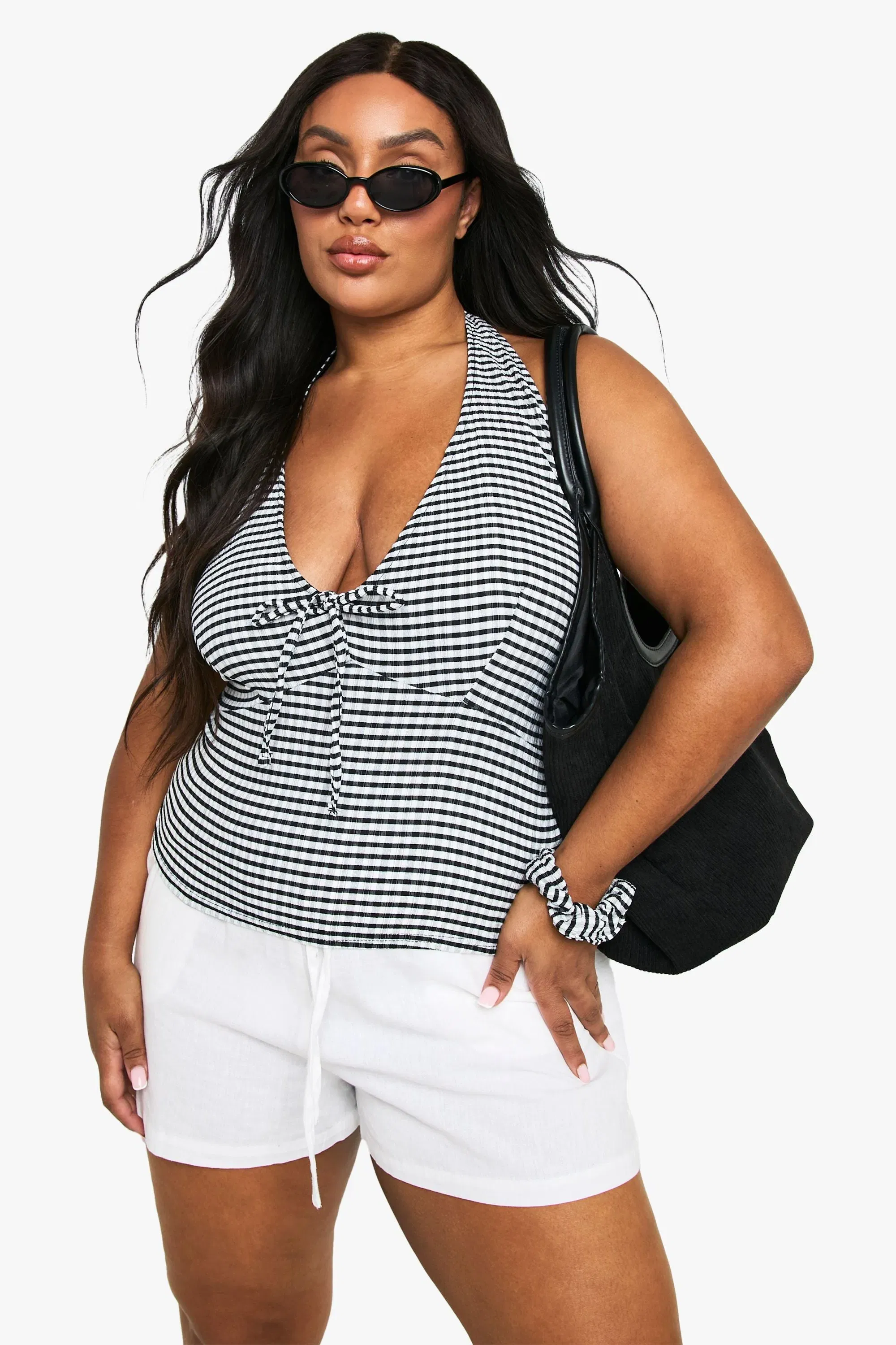 Plus Halter Gingham Top With Scrunchy