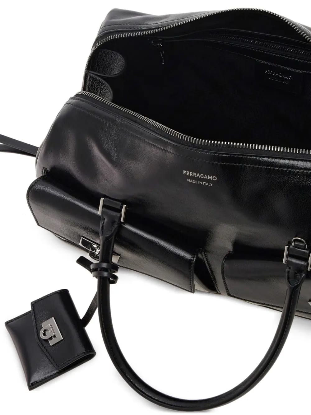 medium leather flap-pockets tote bag